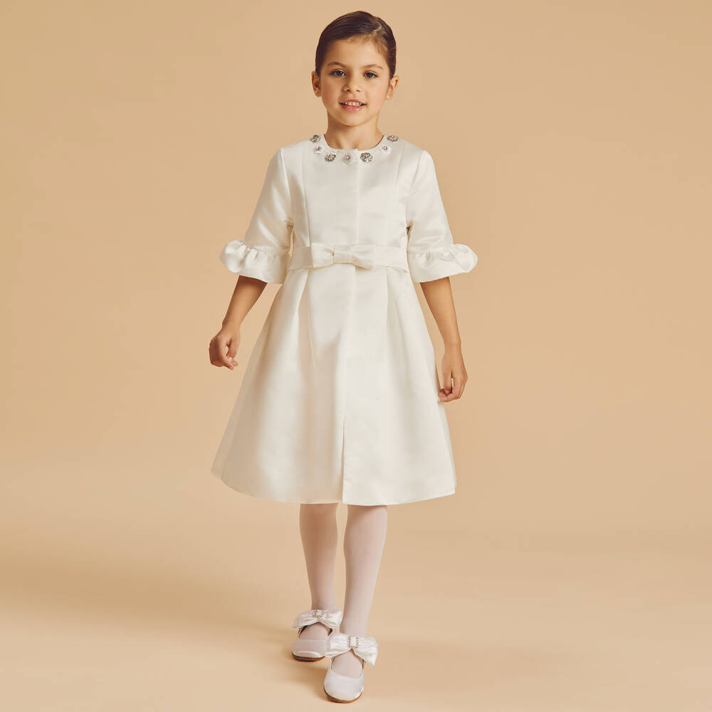 Coeur by Childrensalon-Girls Elegant White Satin Coat | Childrensalon Outlet
