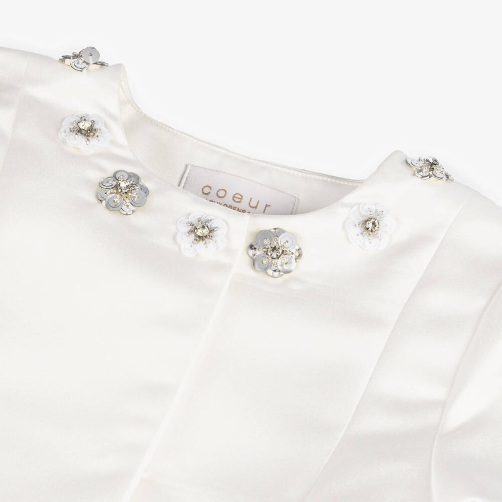 Coeur by Childrensalon-Girls Elegant White Satin Coat | Childrensalon Outlet
