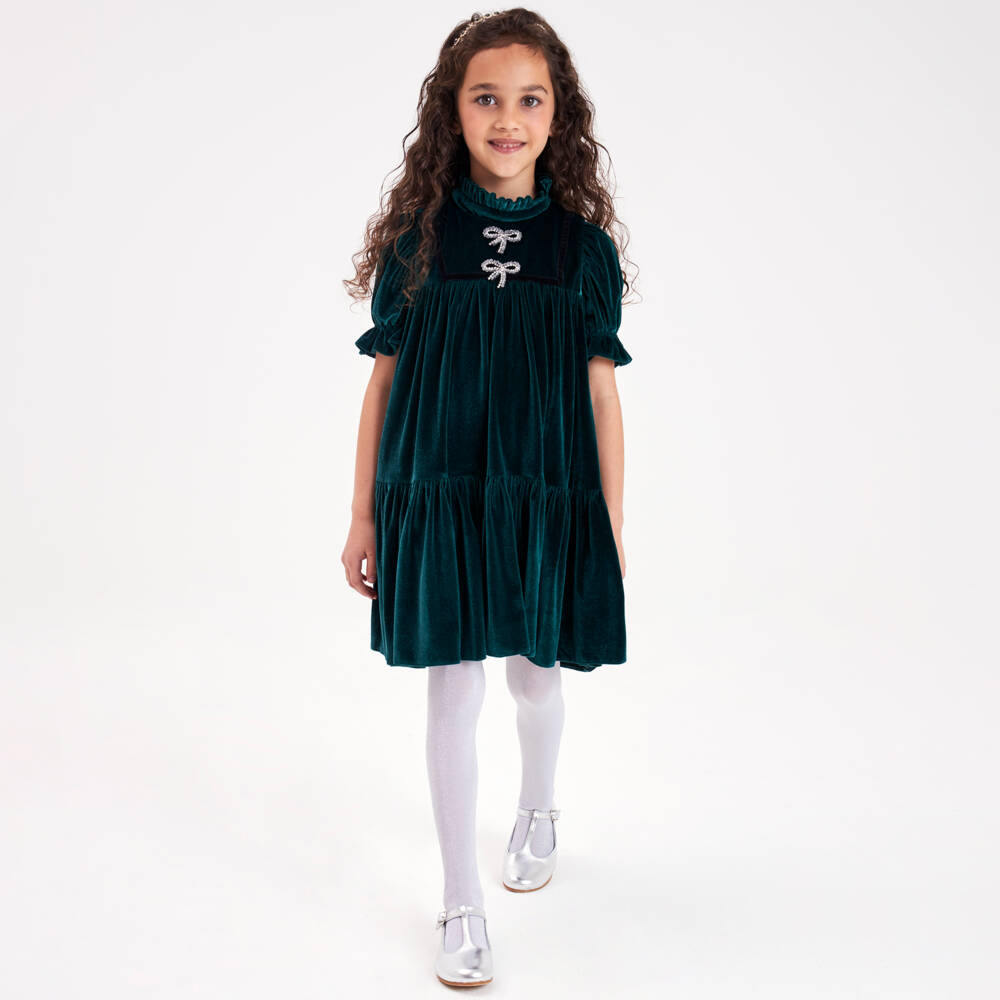 Coeur by Childrensalon-Girls Emerald Velour Party Dress | Childrensalon Outlet