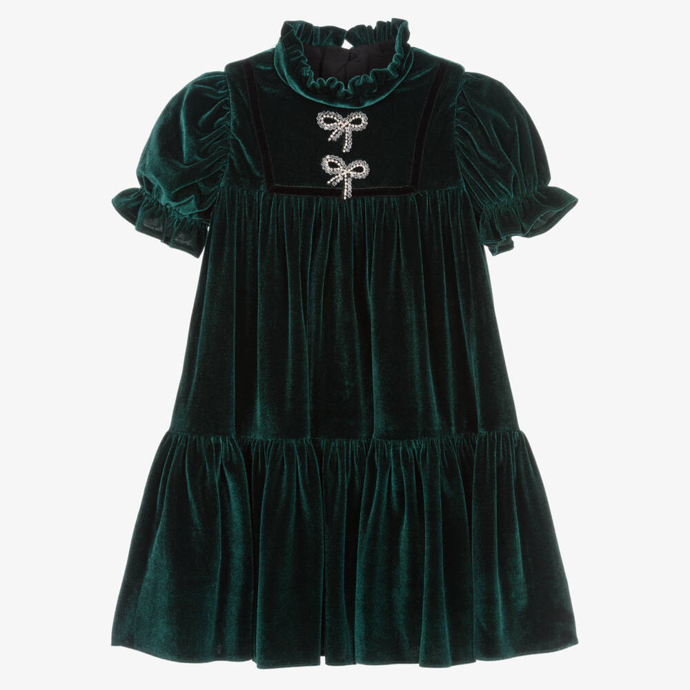 Coeur by Childrensalon-Girls Emerald Velour Party Dress | Childrensalon Outlet
