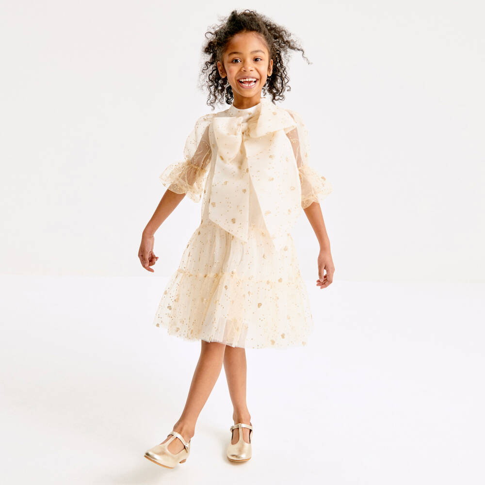 Coeur by Childrensalon-Girls Gold Tulle Heart Dress | Childrensalon Outlet
