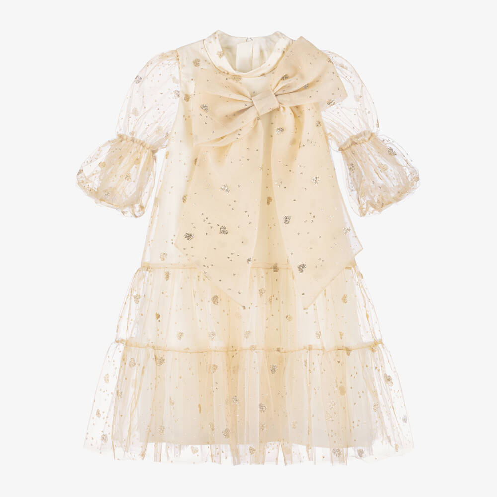 Coeur by Childrensalon-Girls Gold Tulle Heart Dress | Childrensalon Outlet