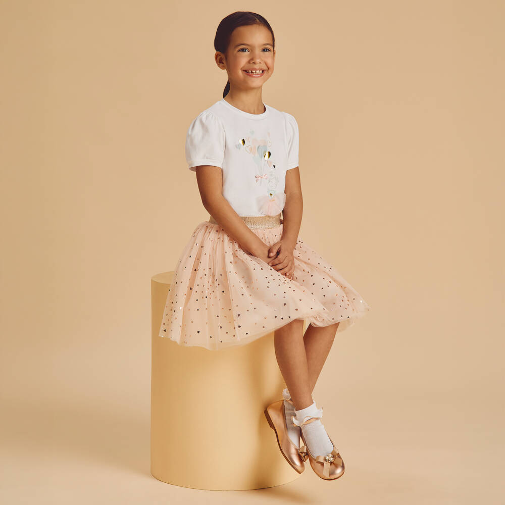 Coeur by Childrensalon-Girls Pink & Gold Hearts Tulle Skirt | Childrensalon Outlet