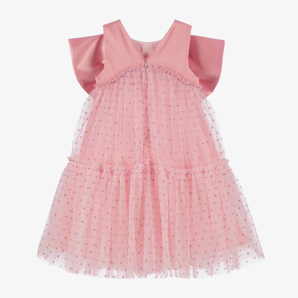 Coeur by Childrensalon-Girls Pink Satin Bow Tulle Dress | Childrensalon Outlet