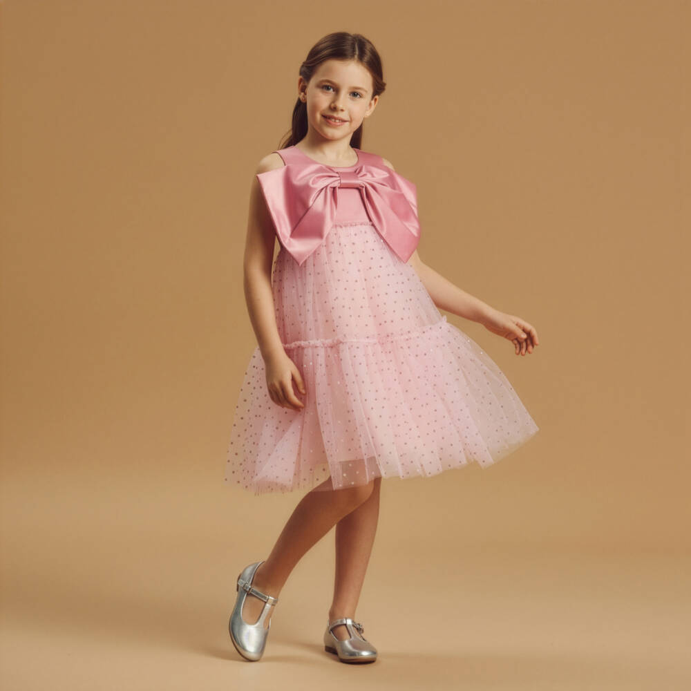 Coeur by Childrensalon-Girls Pink Satin Bow Tulle Dress | Childrensalon Outlet