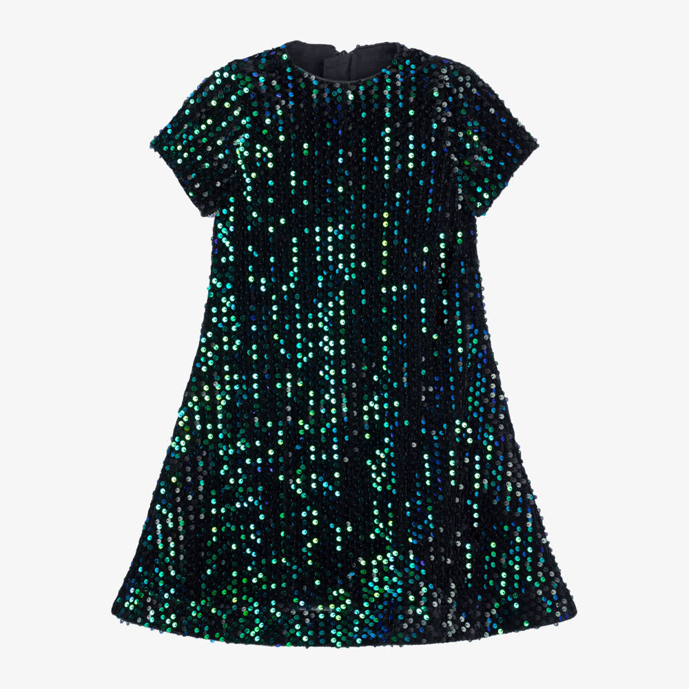 Coeur by Childrensalon-Girls Twinkling Blue-Green Velour Gown | Childrensalon Outlet