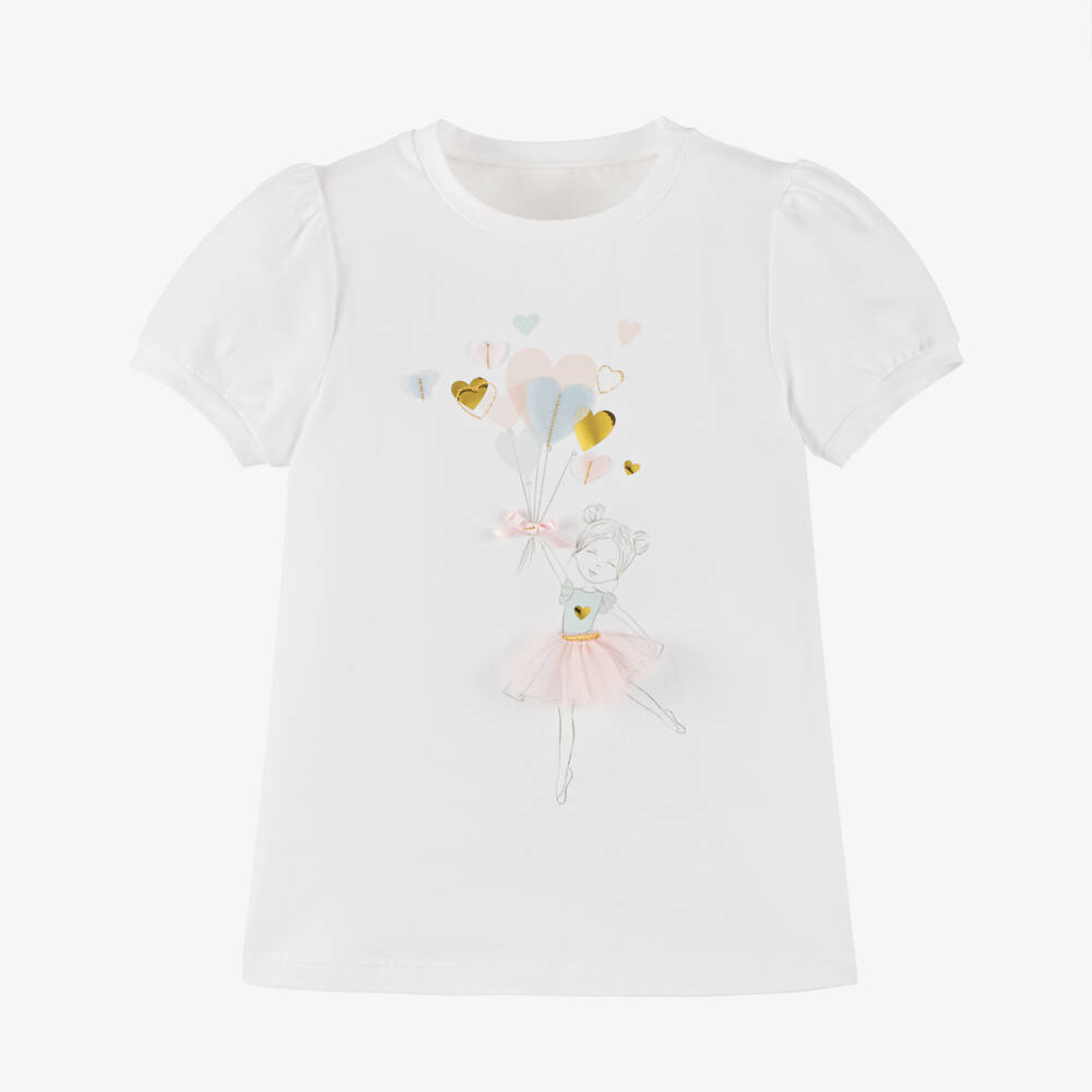 Coeur by Childrensalon-تيشيرت تول أبيض للبنات بأسلوب الباليه | Childrensalon Outlet
