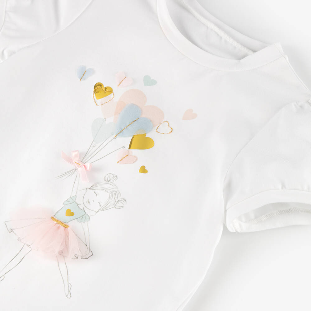 Coeur by Childrensalon-تيشيرت تول أبيض للبنات بأسلوب الباليه | Childrensalon Outlet
