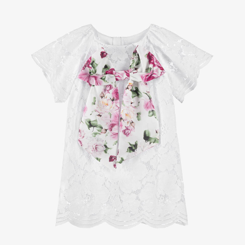 Coeur by Childrensalon-Girls White Lace Dress with Bow | Childrensalon Outlet
