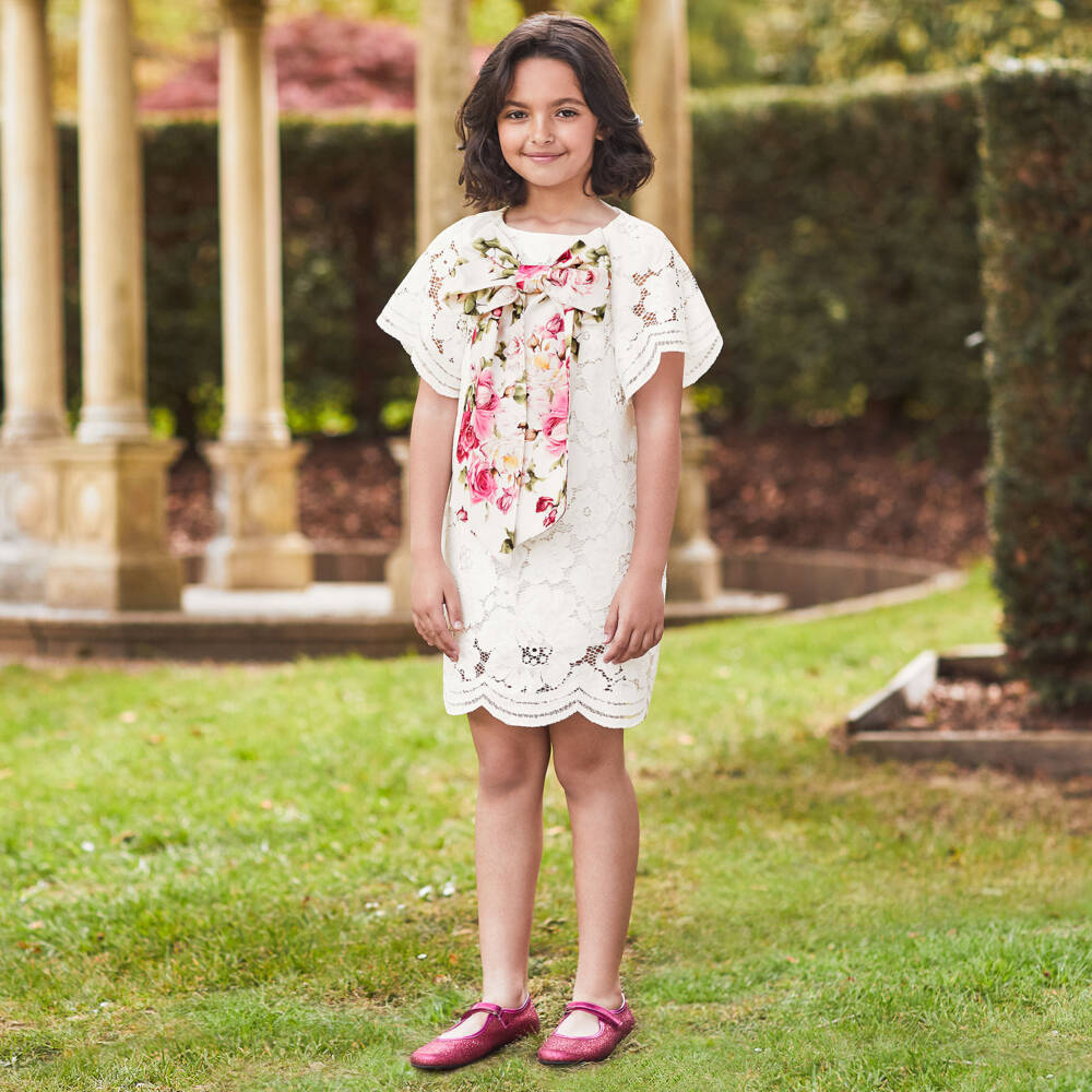 Coeur by Childrensalon-Girls White Lace Dress with Bow | Childrensalon Outlet