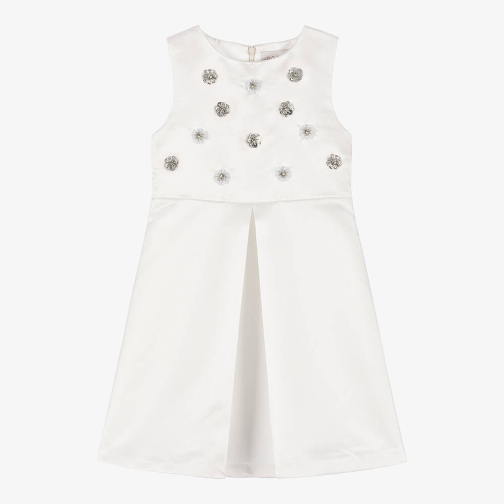 Coeur by Childrensalon-Girls White Satin Floral Dress | Childrensalon Outlet