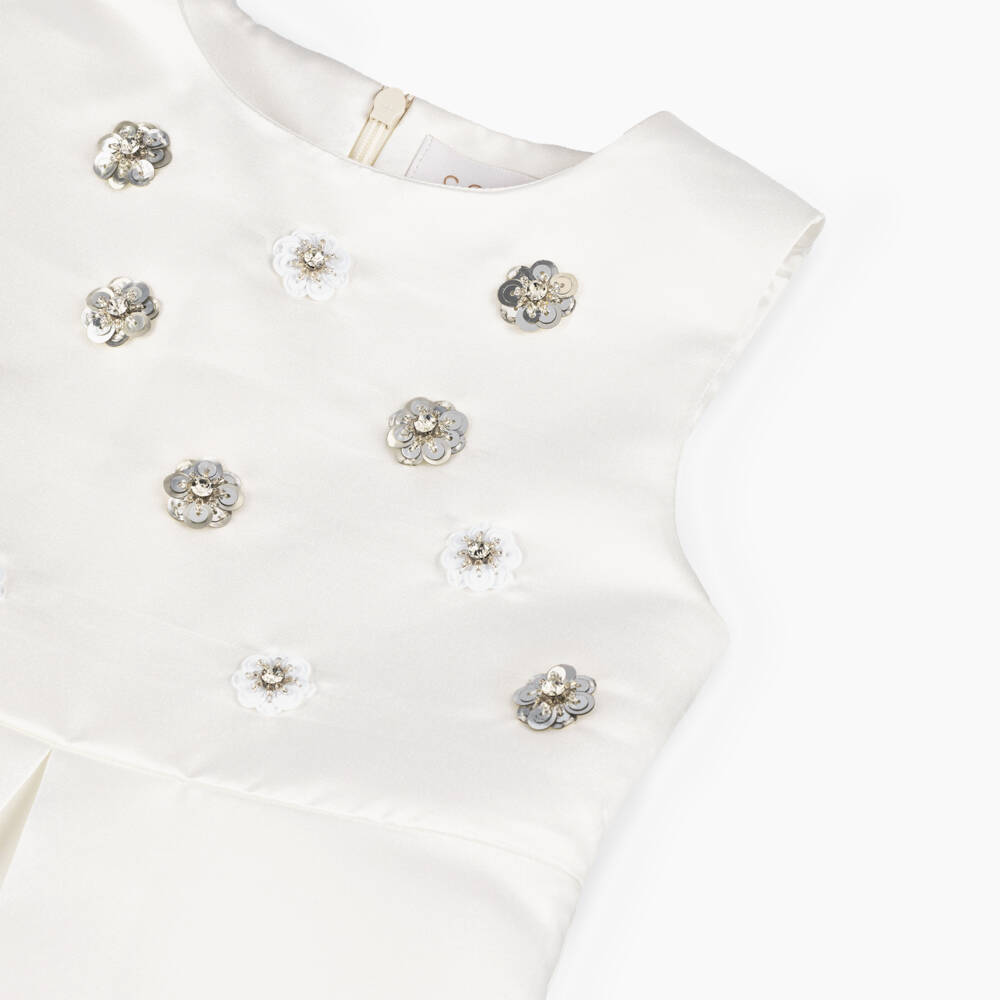 Coeur by Childrensalon-Girls White Satin Floral Dress | Childrensalon Outlet