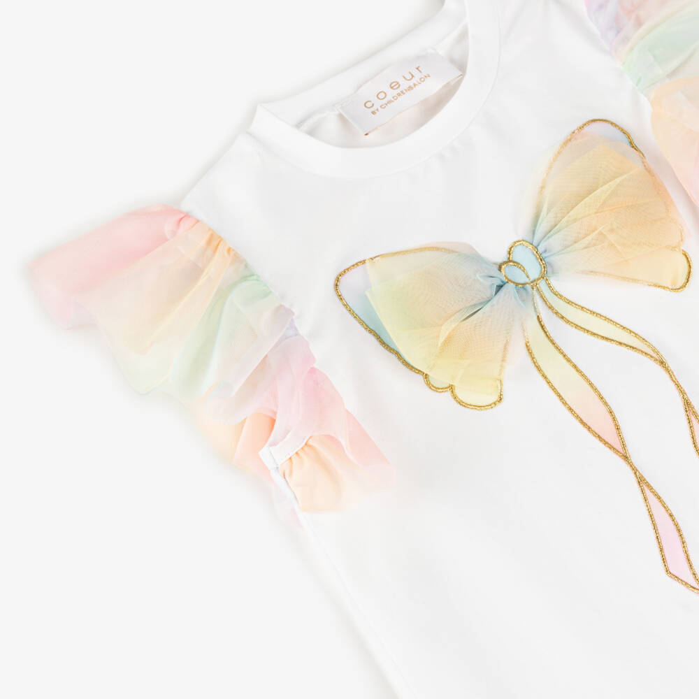 Coeur by Childrensalon-Girls White Tulle Bow Tee | Childrensalon Outlet