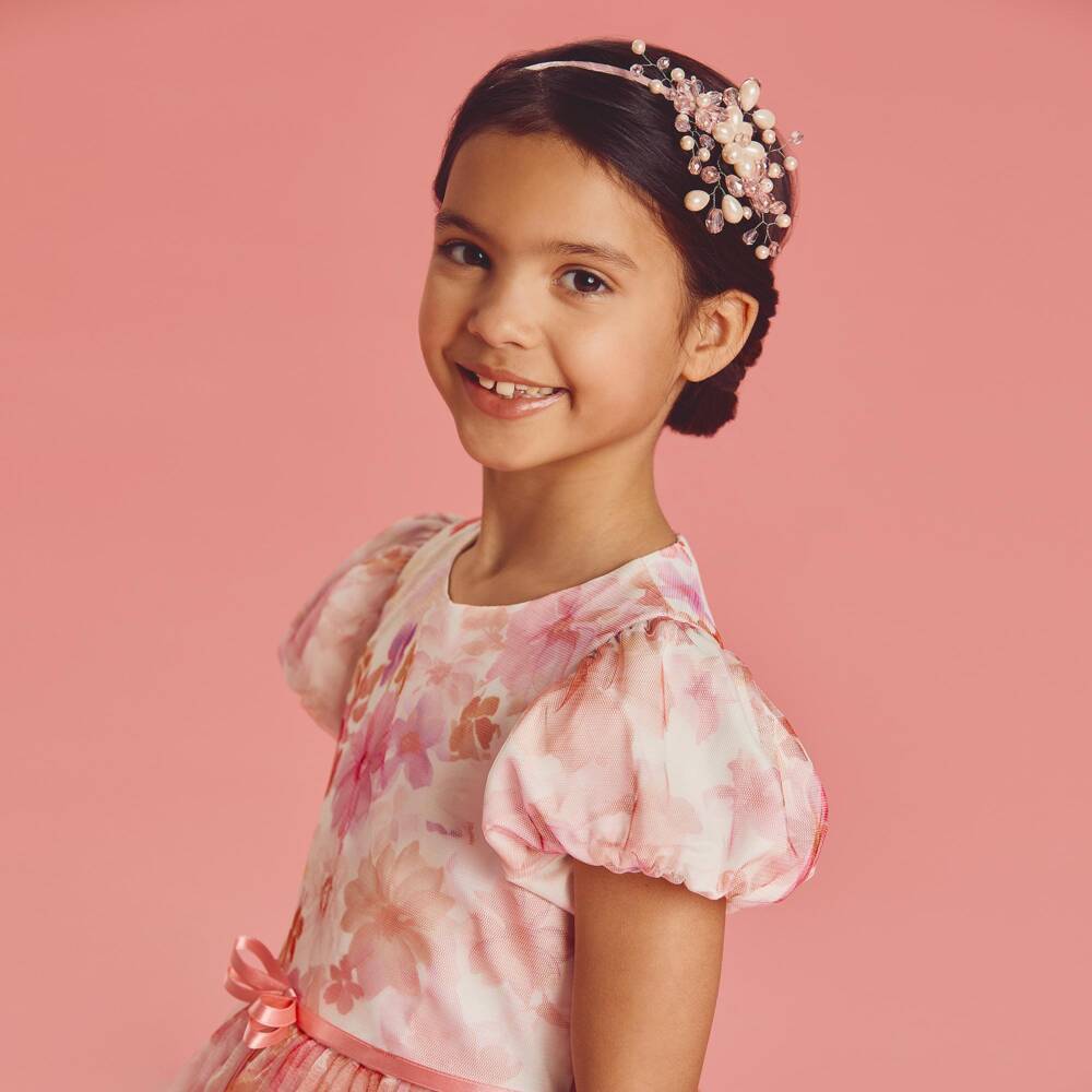 Coeur by Childrensalon-Pink Printed Floral Tulle Dress | Childrensalon Outlet