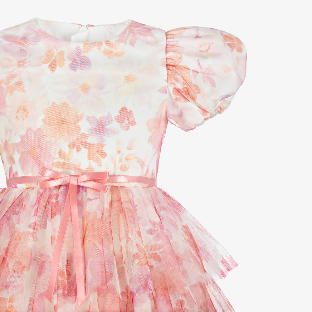 Coeur by Childrensalon-Pink Printed Floral Tulle Dress | Childrensalon Outlet