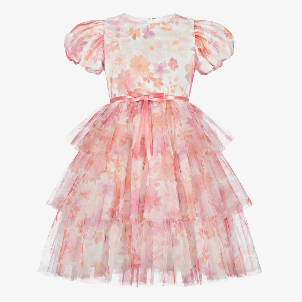 Coeur by Childrensalon-Pink Printed Floral Tulle Dress | Childrensalon Outlet
