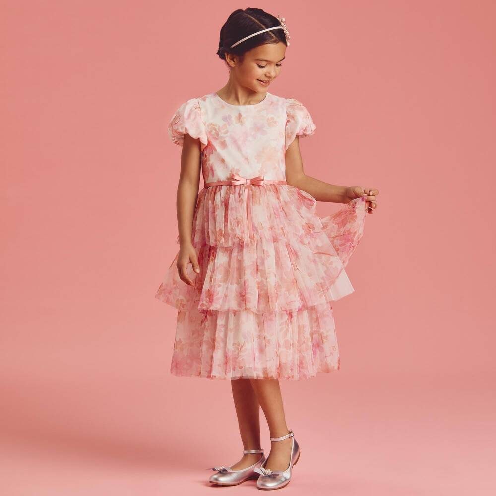 Coeur by Childrensalon-Pink Printed Floral Tulle Dress | Childrensalon Outlet