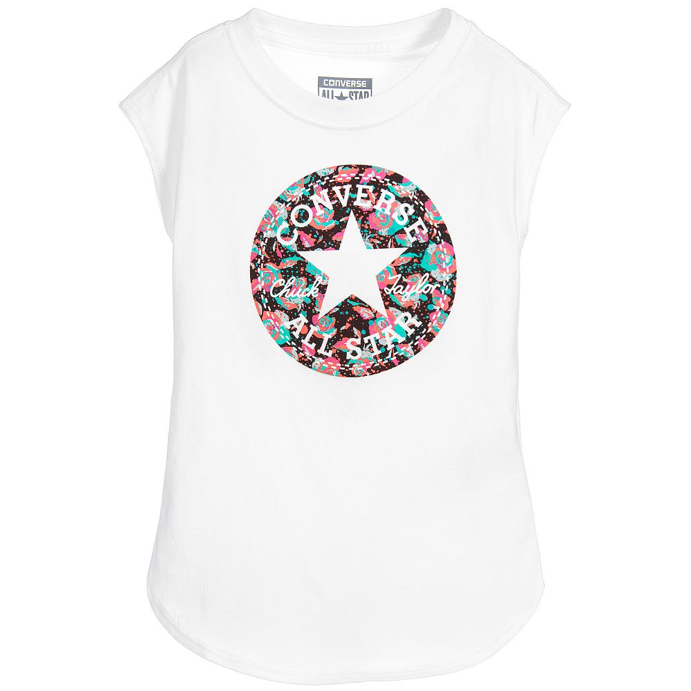 Converse - Girls White Cotton Logo T-Shirt | Childrensalon