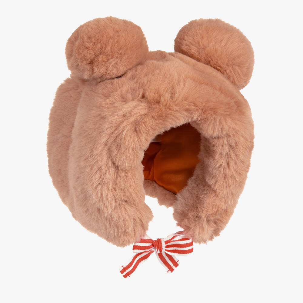 Mini Rodini-Coral Pink Faux Fur Hat with Bear Ears | Childrensalon Outlet