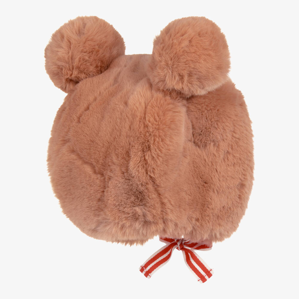 Mini Rodini-Coral Pink Faux Fur Hat with Bear Ears | Childrensalon Outlet