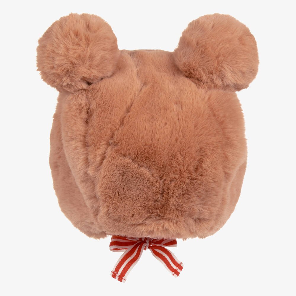 Mini Rodini-Coral Pink Faux Fur Hat with Bear Ears | Childrensalon Outlet