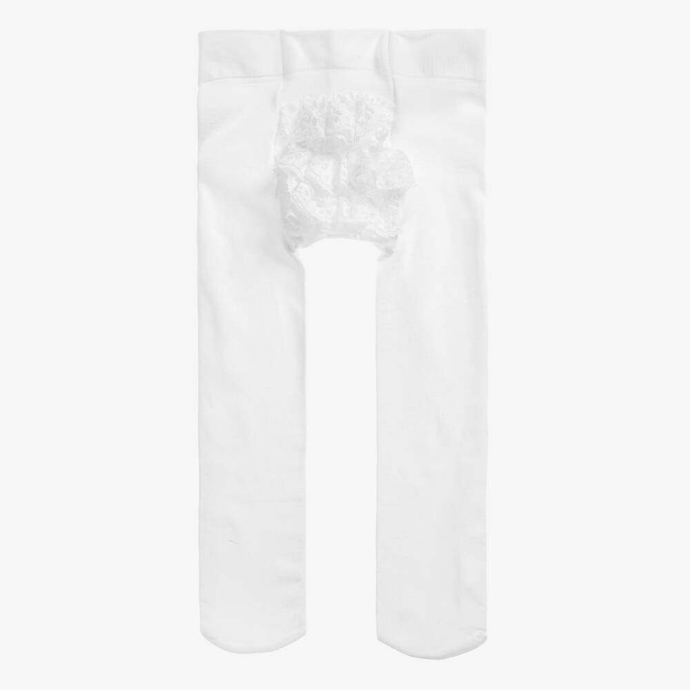 Country Kids-Baby Girls White Lace Ruffle Tights | Childrensalon Outlet