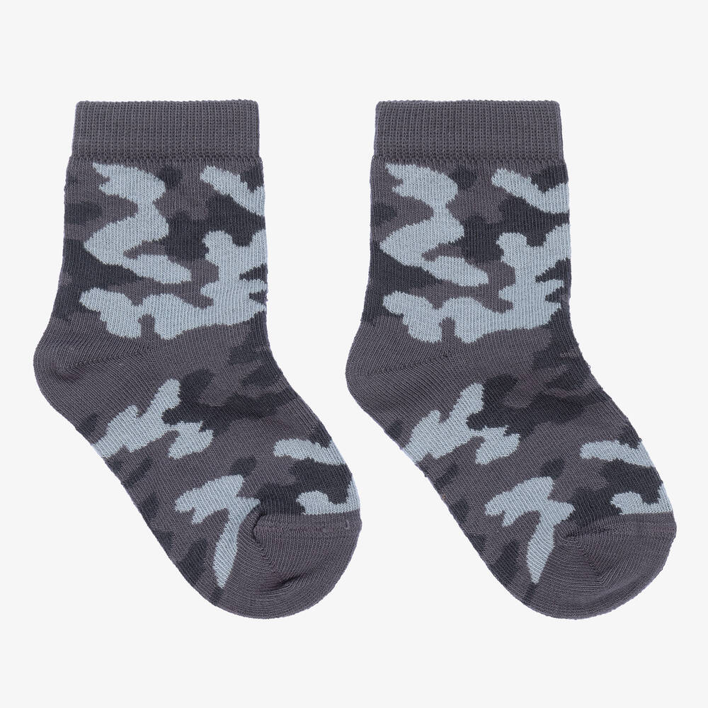 Country Kids - Boys Grey Cotton Camouflage Socks | Childrensalon