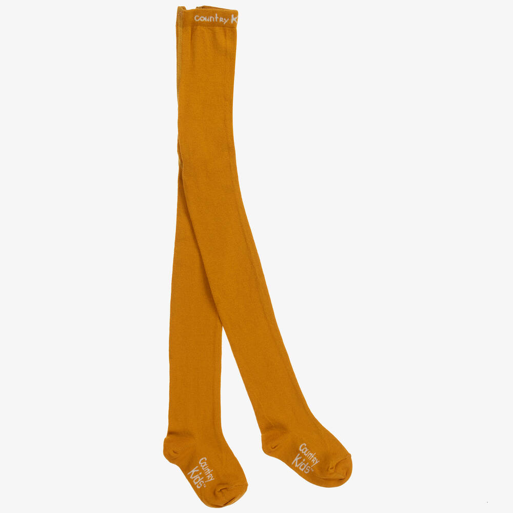 Collant jaune moutarde en maille de coton fille