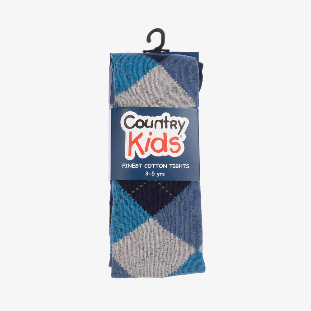 Country Kids-Girls Blue Argyle Cotton Tights | Childrensalon Outlet