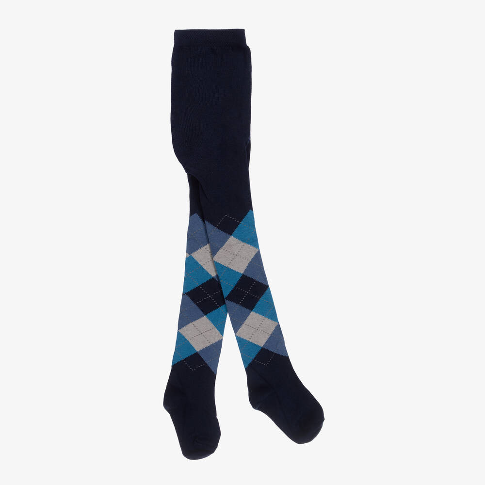 Country Kids - Girls Blue Argyle Cotton Tights | Childrensalon