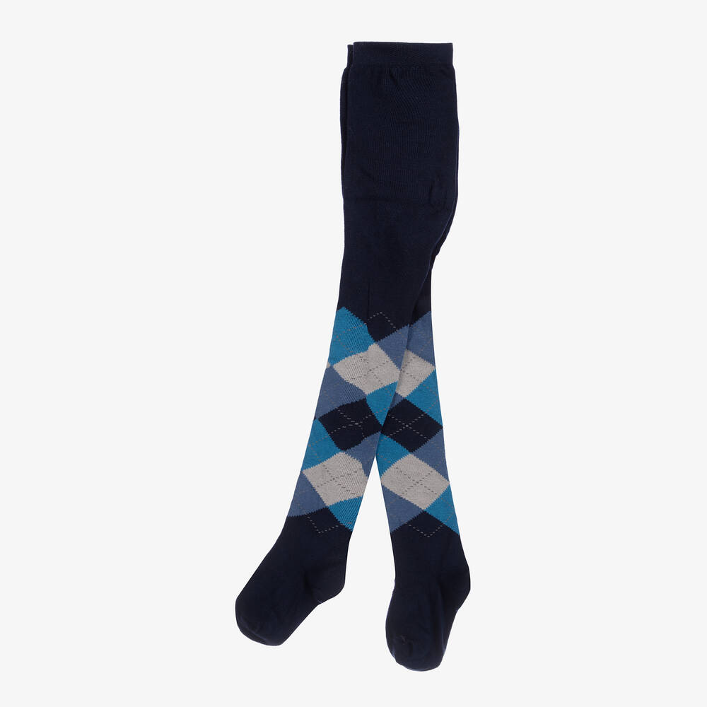 Country Kids-Girls Blue Argyle Cotton Tights | Childrensalon Outlet