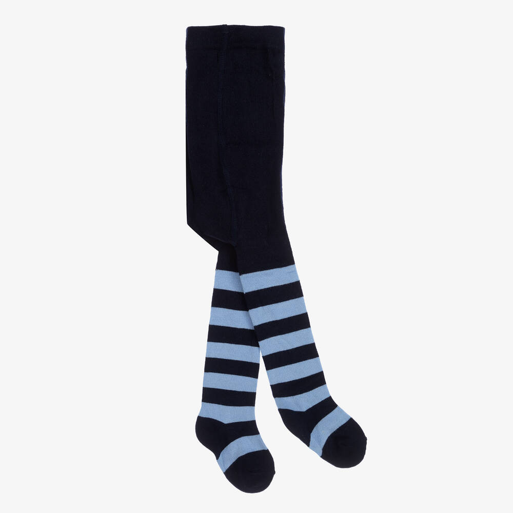 Country Kids - Girls Blue Stripe Cotton Tights | Childrensalon