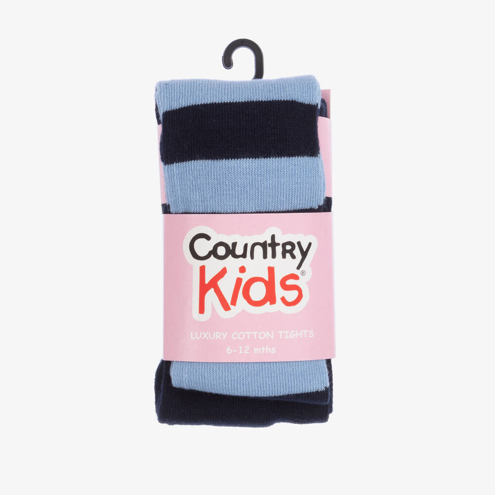 Country Kids-Girls Blue Stripe Cotton Tights | Childrensalon Outlet