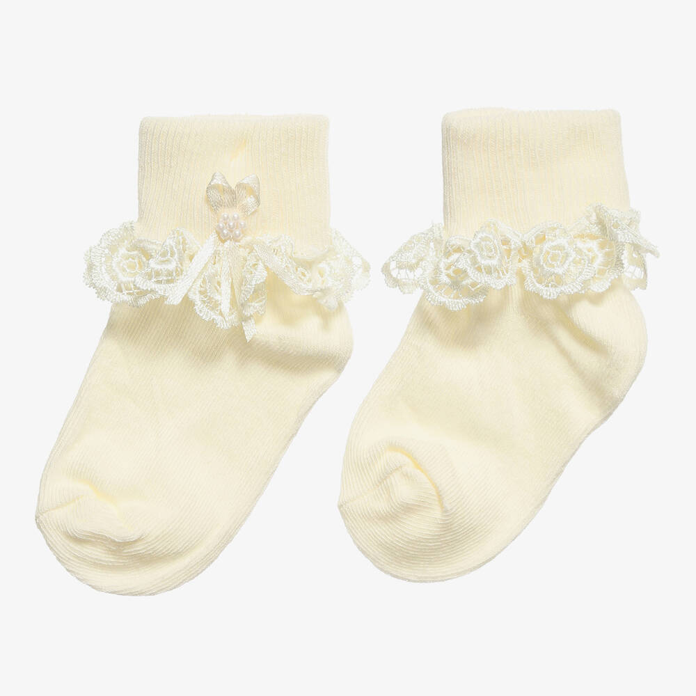 Country Kids-جوارب قطن ودانتيل لون عاجي للبنات | Childrensalon Outlet