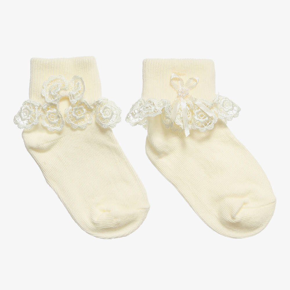 Country Kids - Chaussettes ivoire à volants en dentelle Fille  | Childrensalon