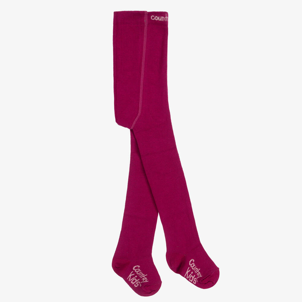 Country Kids - Girls Magenta Pink Cotton Knitted Tights | Childrensalon