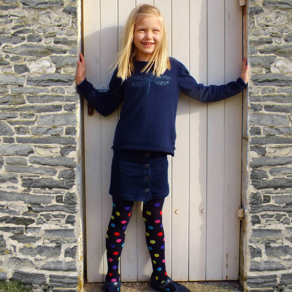 Country Kids-Girls Navy Blue Cotton Knitted Tights | Childrensalon Outlet