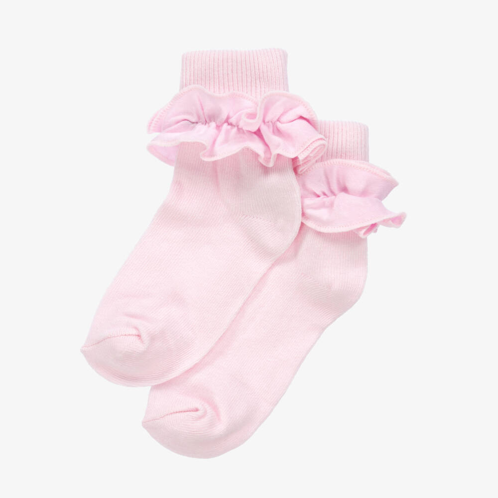 Country Kids-Girls Pale Pink Ruffle Cotton Socks | Childrensalon Outlet