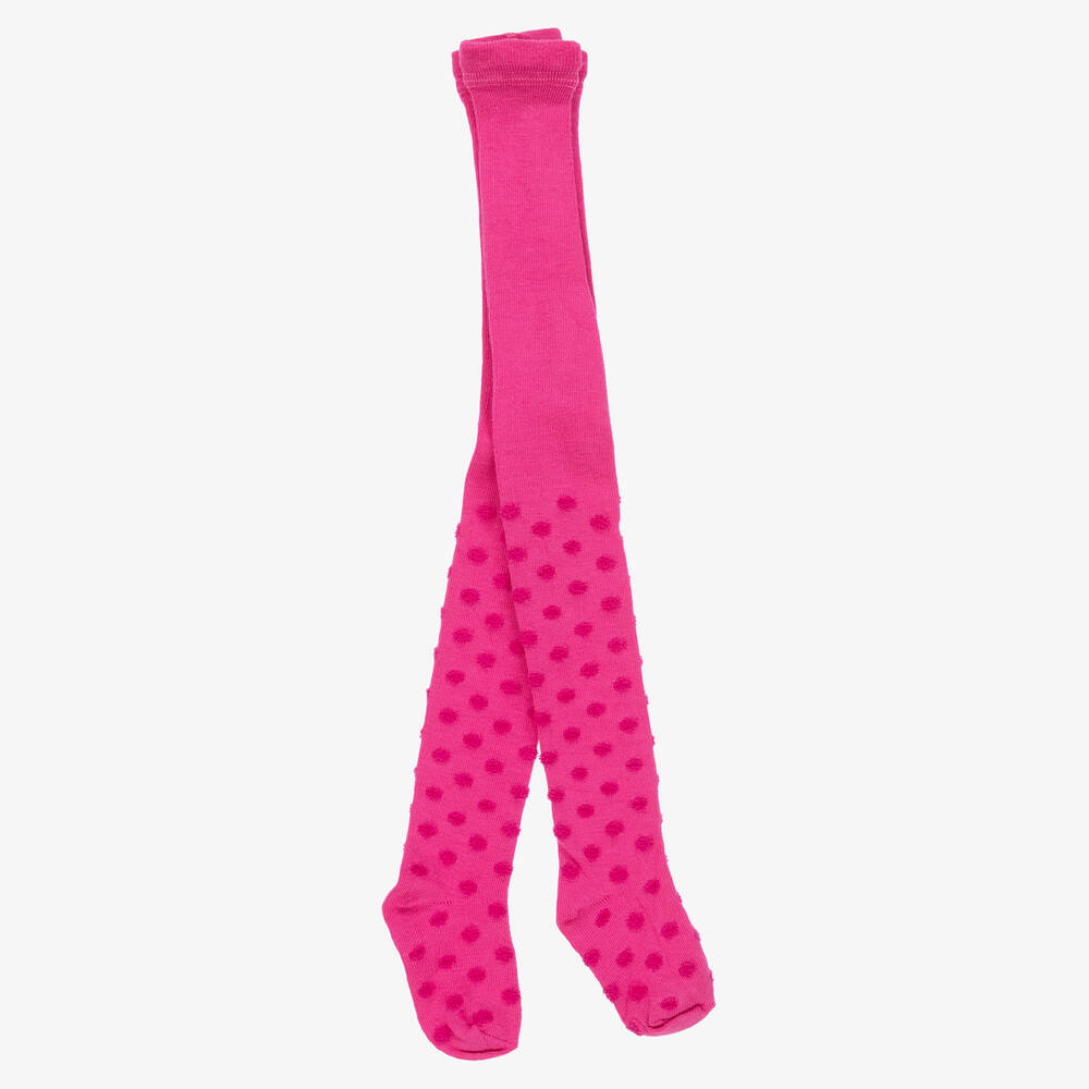 Country Kids - Girls Pink Cotton Knit Dot Tights | Childrensalon
