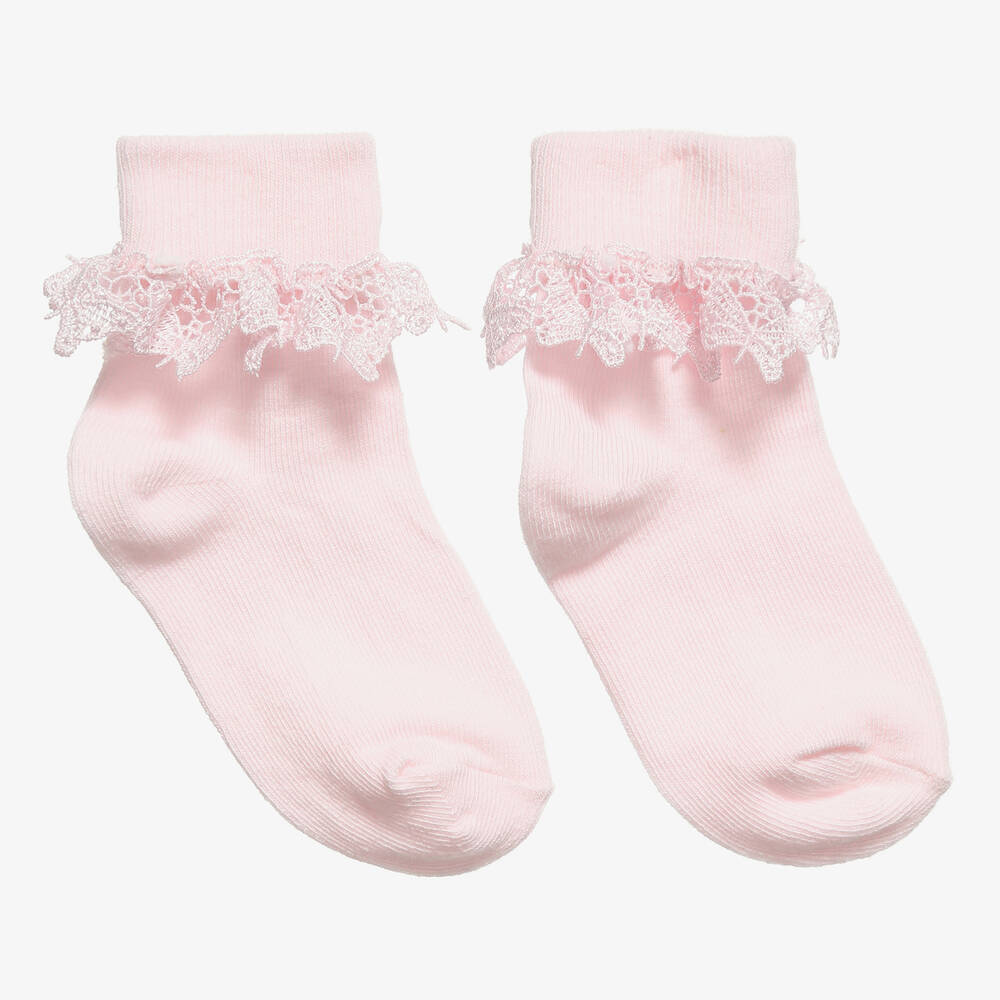 Country Kids - Girls Pink Cotton Lace Socks | Childrensalon