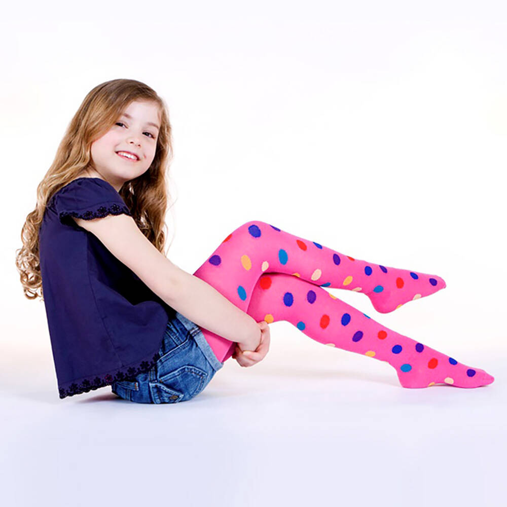 Country Kids-Girls Pink Cotton Polka Dot Tights | Childrensalon Outlet