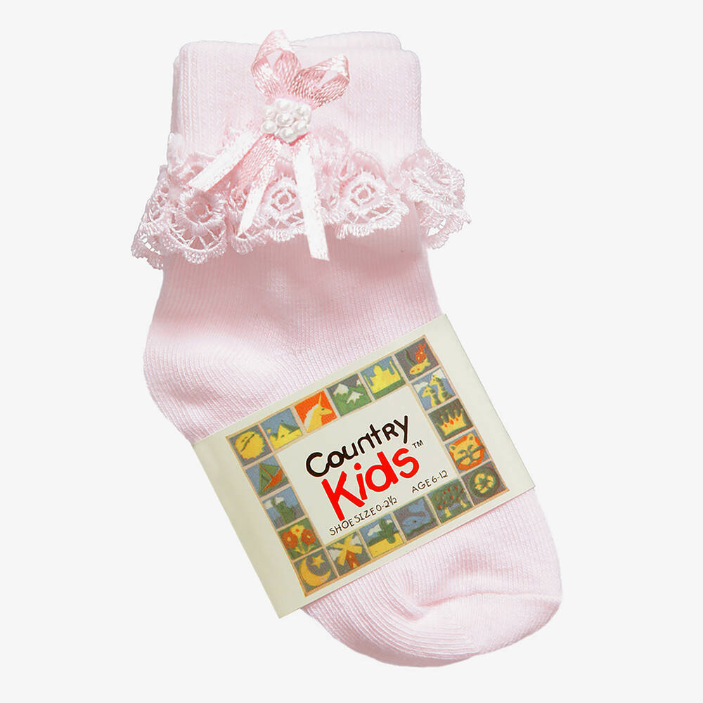 كونتري كيدز-جوارب قطن ودانتيل لون زهري للبنات | Childrensalon Outlet