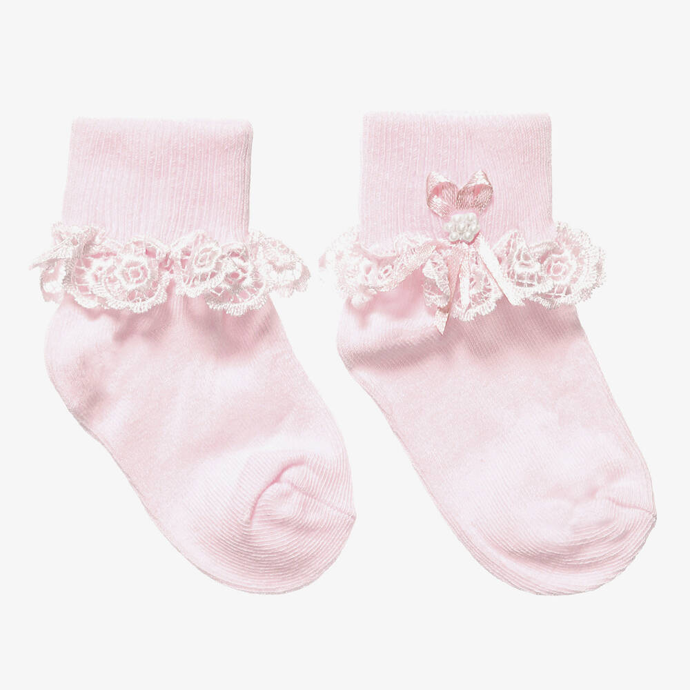 Country Kids - Girls Pink Lace Socks  | Childrensalon