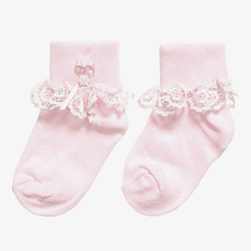 كونتري كيدز-جوارب قطن ودانتيل لون زهري للبنات | Childrensalon Outlet