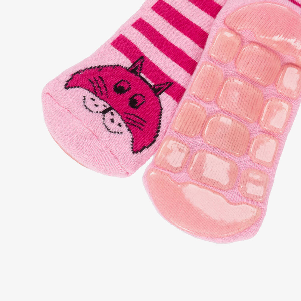 Country Kids-Girls Pink Striped Cat Slipper Socks | Childrensalon Outlet