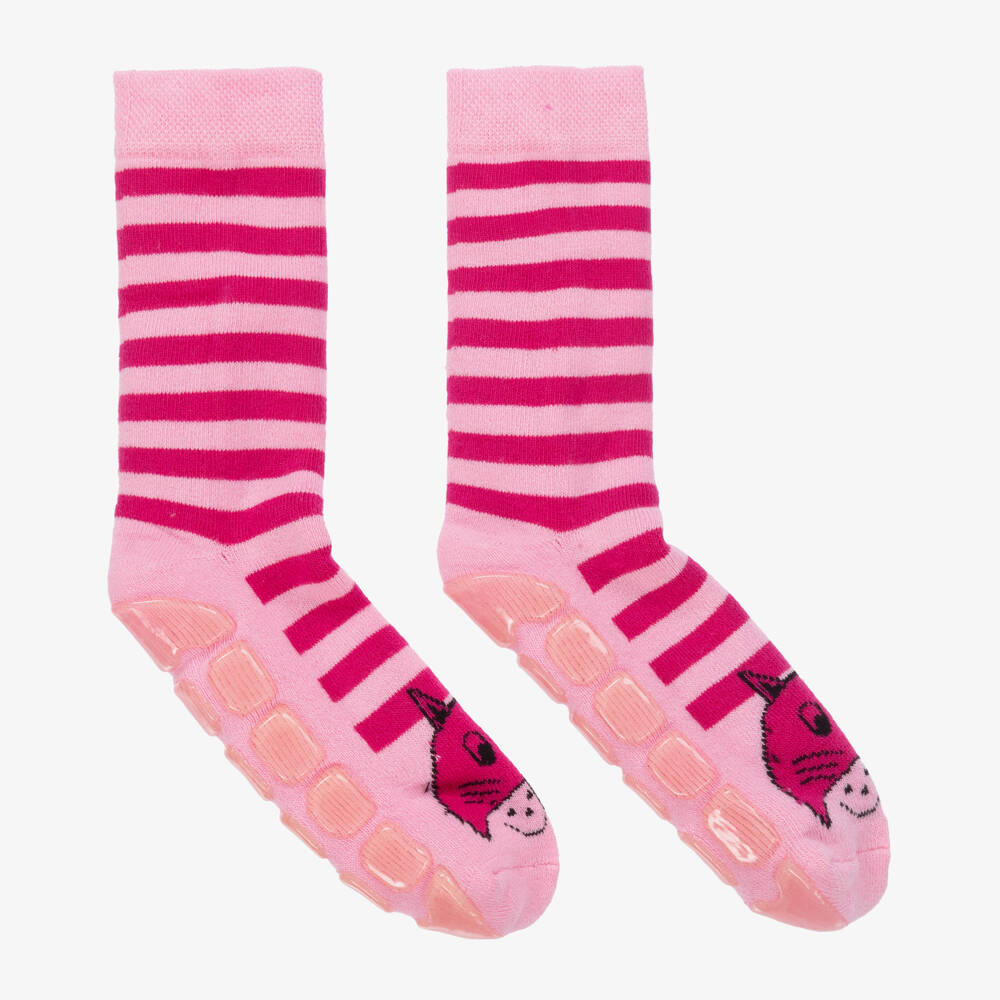 Country Kids-Girls Pink Striped Cat Slipper Socks | Childrensalon Outlet