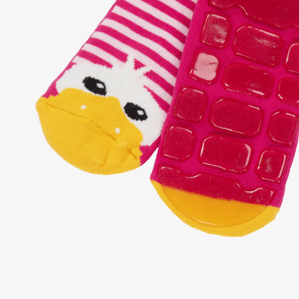 Country Kids-Girls Pink Striped Duck Slipper Socks | Childrensalon Outlet