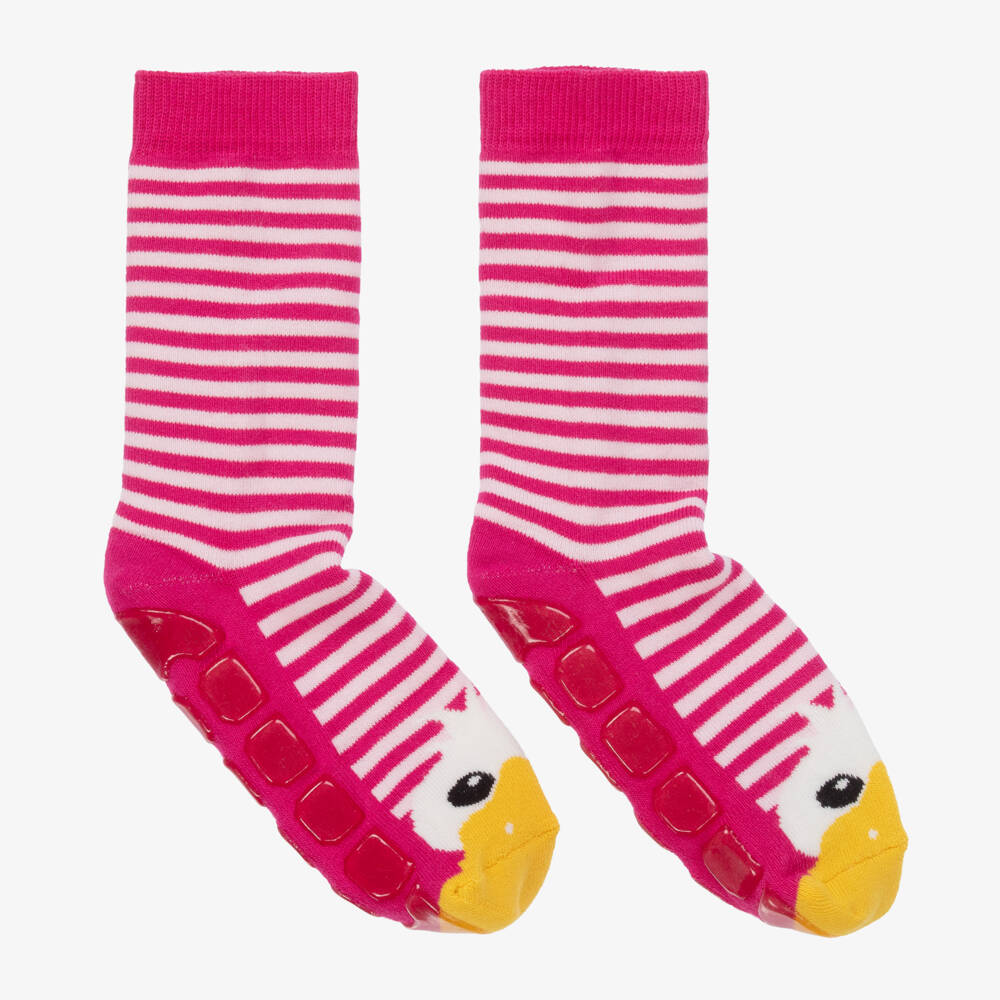 Country Kids-Girls Pink Striped Duck Slipper Socks | Childrensalon Outlet