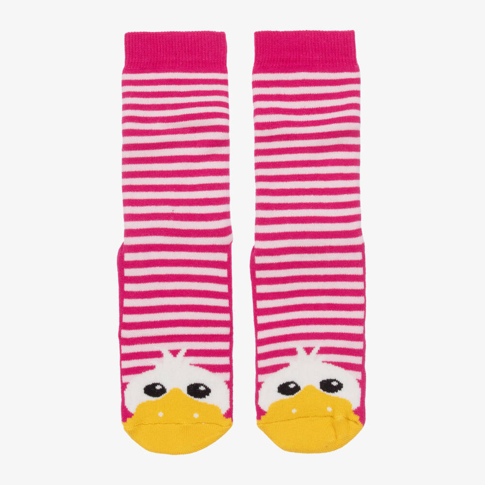 Country Kids-Girls Pink Striped Duck Slipper Socks | Childrensalon Outlet