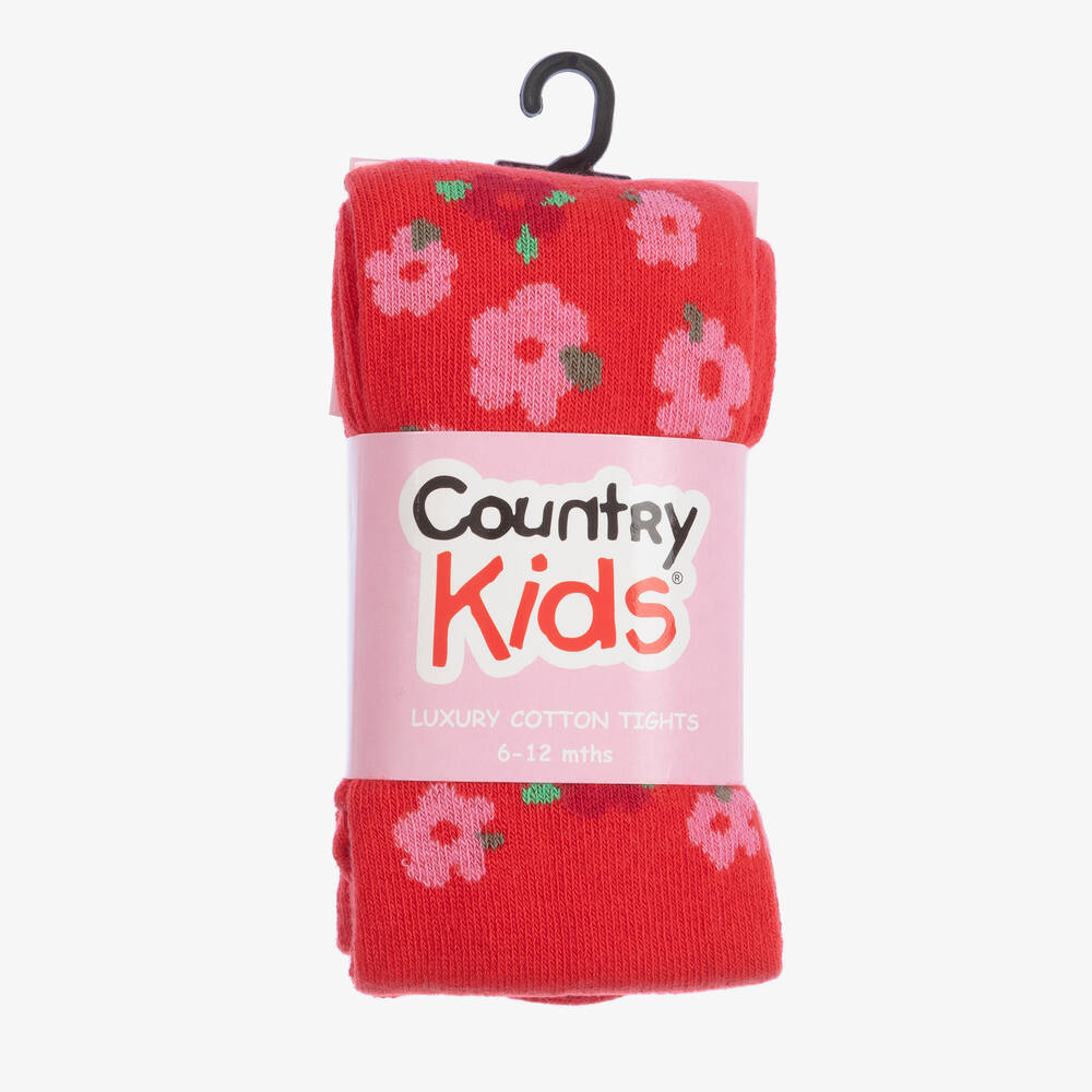Country Kids Girls Red Floral Cotton Tights Childrensalon Outlet